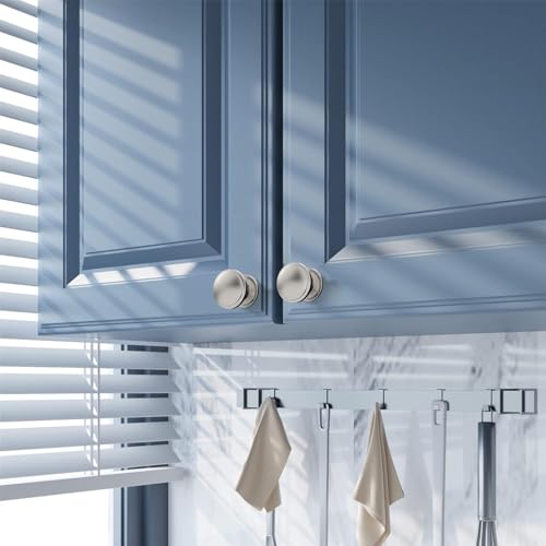 Amerdeco 10 Pack Brushed Satin Nickel Cabinet Knobs Single Hole Cabinet Handles 2 Inch Solid Zinc Alloy Round Drawer Knobs Cupboard and Kitchen Hardware AM048