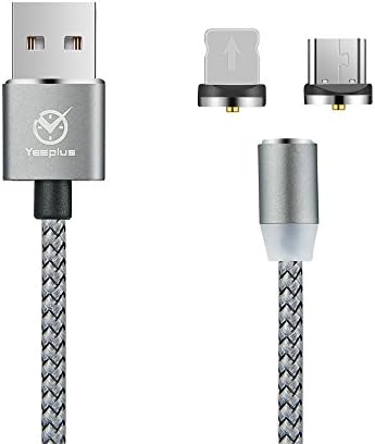 Yeeplus 2 in 1 Strong Magnetic Adapter Micro USB and Lightning 3.3 ft High Speed ChargingCable with LED for Android and Apple mobile devices (2 IN 1 (LIGHNING/MICRO))