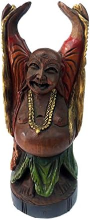 Ratoomal Handcrafted Wooden Laughing Budha Standing Round A.Finish Art Home Décor Accent