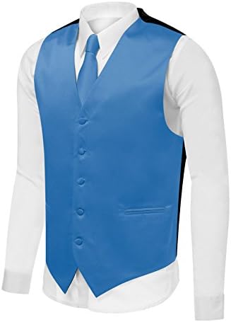 Azzurro Men's Dress Vest Set Neck Tie, Hanky for Suit or Tuxedo