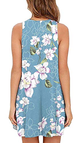 ETCYY Women's Summer Casual Sleeveless Floral Printed Swing Dress Sundress with Pockets Light Blue - Thumbnail 2