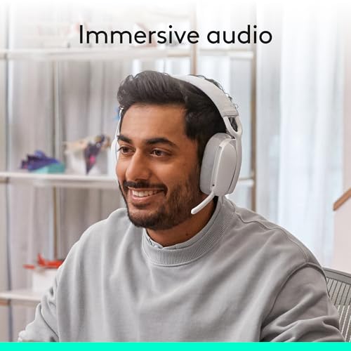 Logitech Zone Vibe 100 Lightweight Wireless Over Ear Headphones with Noise Canceling Microphone, Advanced Multipoint Bluetooth Headset, Works with Teams, Google Meet, Zoom, Mac/PC - Off White