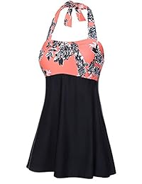 JOYMODE trajes de baño enterizos, cuello sin mangas, tiro alto, skirtini, para dama