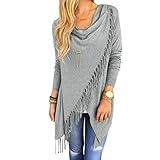 Zxzy Women's Long Sleeve Wrapped Cardigan Tops Tassle Poncho Coat