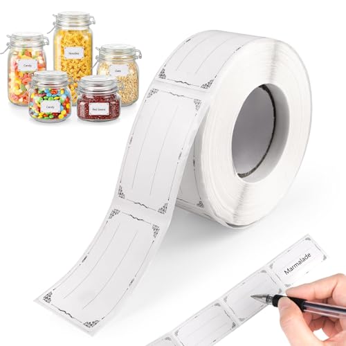 600 Pieces Self Adhesive Jar Labels, 30 x 50 mm Jam Jar Labels, Freezer Label Stickers, Waterproof Food Label Stickers with Easy-to-Write Surface for Kitchen, Freezer Food Containers & Bottles