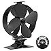 KINDEN Fireplace Fans 4-Blade - Heat Powered Stove Fan for Wood Log Burner Ultra Quiet Eco-Friendly with Magnetic Thermometer (Aluminium Black, Large Size)
