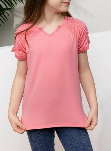 BLIBEAN JUNIOR GIRLS TEE SHIRT YOUNG KIDS SUMMER BLOUSE CUTE SHORT SLEEVE DRESSY TUNIC TOP AGE 12T-13T (SIZE 12-13 YEAR) BLUSH PINK
