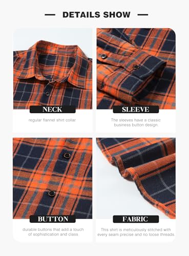 JMIERR MEN’S FALL FASHION LONG SLEEVE BUTTON UP LIGHTWEIGHT FLANNEL COTTON PLAID SHIRTS BUSINESS CASUAL DRESS SHIRTS, US 50(2XL), BURNT ORANGE