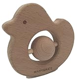Teether for Babies, Unisex Wooden Baby Rattle Toy by Mary & Kate Woodie Buddies (Debbie the Duck)