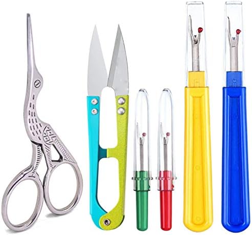 Eraimp 6 Pieces Sewing Seam Ripper Kit - Stork Scissors Silver Small Sharp Tip + 4 x Thread Seam Remover Stitch Unpicker Thread Cutter Tool with Trimming Scissor for Art Work,Threading,Needlework