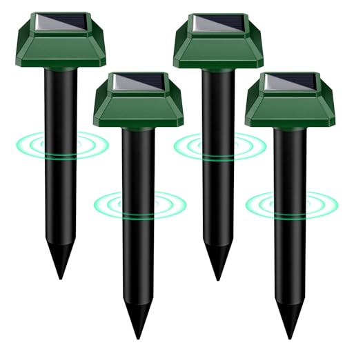 Solar Powered Animal Deterent, Ultrasonic Animal Control Device with Motion Sensor and FIashing Light, Waterproof Outdoor Animal Repellent for Deer Squirrel Raccoon Cat Bobcats, Frequency 18kHZ