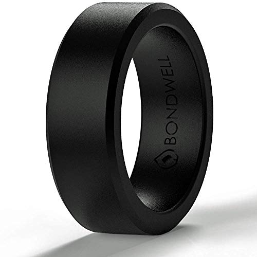 BONDWELL Silicone Wedding Ring for Men (Black) Save Your Finger & A Marriage Safe, Durable Rubber Wedding Band for Active Athletes, Military, Crossfit, Weight Lifting, Workout (10)