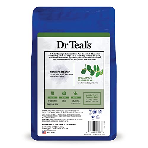 DR TEAL’S EPSOM SALT MAGNESIUM SOAK, RELAX & RELIEF WITH EUCALYPTUS & SPEARMINT ESSENTIAL OILS, 3 LBS