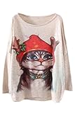 Pink Queen Women White Pullove Digital Printed Cable Knit Sweaters