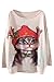 Pink Queen Women White Pullove Digital Printed Cable Knit Sweaters