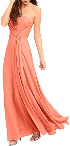 Absolute Rosy Women's Sleeveless Strapless Sweetheart Bodice Chiffon Maxi Evening Dress Peach M