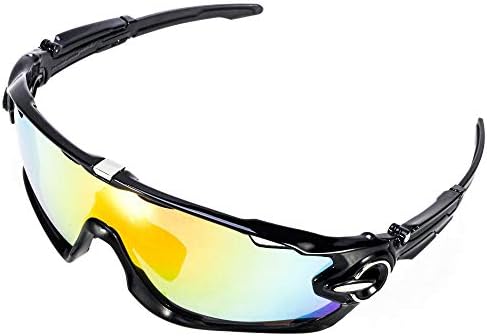Polarized Sports Sunglasses with Interchangeable Lenes for Men Women Cycling Running Driving Fishing Golf Baseball Glasses(4-color interchangeable lens) (Black)