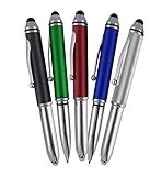 SyPen Stylus Pen for Touchscreen Devices, Tablets, iPads, iPhones, Multi-Function Capacitive Pen With LED Flashlight, Ballpoint Ink Pen, 3-In-1 Pen, Multi, 5PK