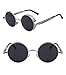 RONSOU Steampunk Style Round Vintage Polarized Sunglasses Retro Eyewear UV400 Protection Matel Frame Silver Frame Gray Lens
