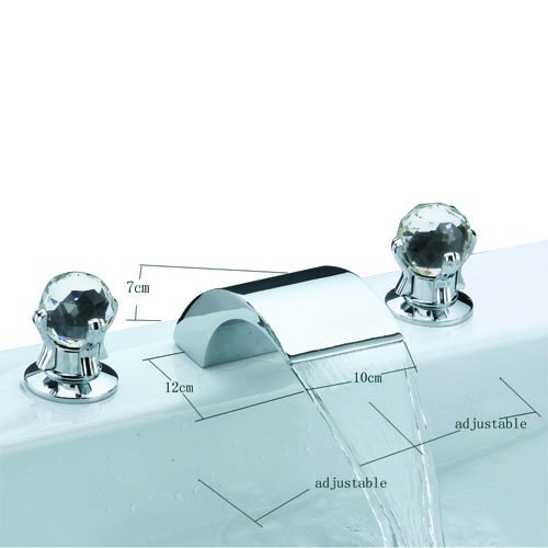 YAJO Modern Widespread Waterfall Spout Two Crystal Handle Bathroom Vessel Sink Bathtub Faucet, Chrome Finish