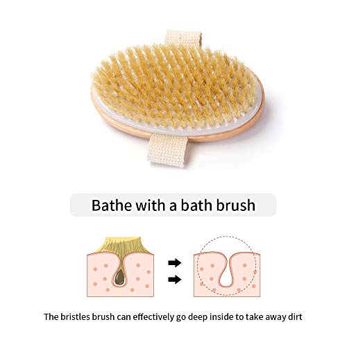 Zhurson Dry Brushing Body Bath Brush(oval), Natural Bristles bath Brush
