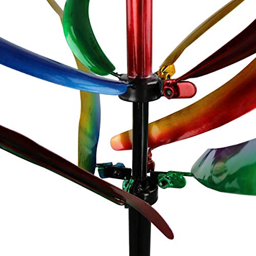 Kinetic Wind Spinners with Stable Stake Metal Garden Spinner with Reflective Painting Unique Lawn Ornament Wind Mill for Outdoor Yard Lawn Garden Decorations