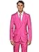 Offstream Men's Party Costume - 2 Piece Solid Color Outfit for Halloween Party with Jacket - Pants & Tie - Pink