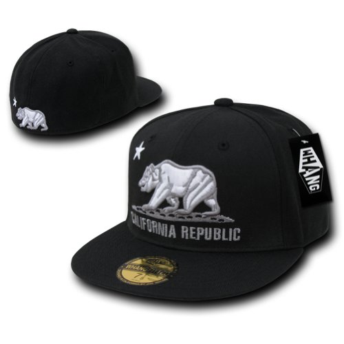 Cali Bear Logo Retro Fitted Baseball Caps Black, 7-3/8
