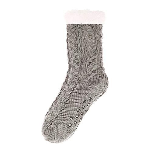 Jinjin Men's and Women's Knitted Plush Socks Super Soft and Warm Comfortable Plush Fleece Lining Winter Christmas Gifts Warm Warm Fluffy Cozy Home Socks (Gray) - Thumbnail 2