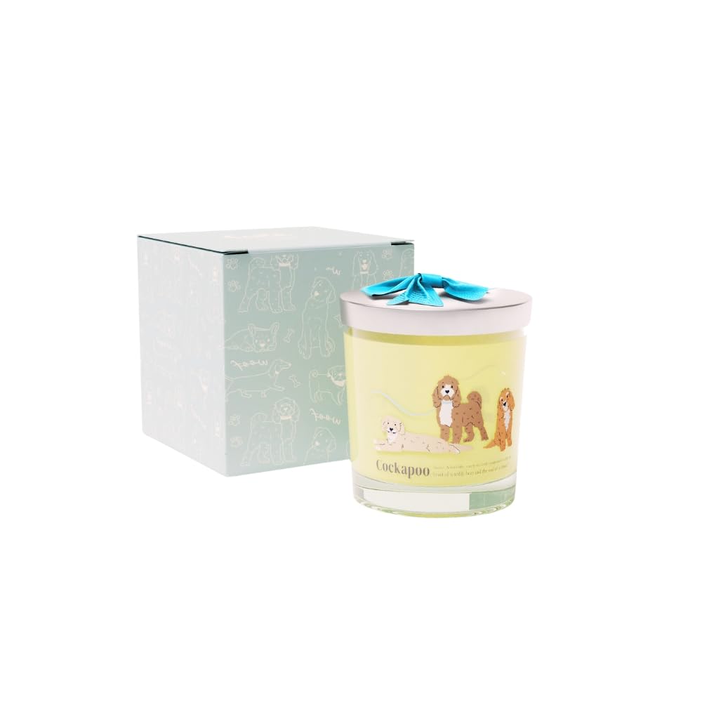 Cute Creations by Conka Hand Poured in The UK Artisan Gifts for Women Soy Vegan Candle Cockapoo Design Decorated for Dog Lovers Gift Ideas Luxury Candles, Lime Basil and Mandarin Scented
