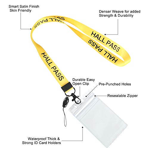 Melife 6 Pack Hall Pass Lanyards with ID Badge Holder Card Passes & Safety Breakaway Lanyards Keys J Hooks Clip Vertical Plastic Sleeve Cover Waterproof Nametags Protectors Office School -Yellow