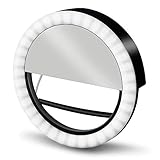 GLOUE Selfie Light Ring LED Round Clip self-Timer Fill Light with 36 LED Bubbles, 3 Levels of Brightness, Rechargeable and Portable, for iPhone/Android, Smartphone, Tablet, with Makeup Mirror