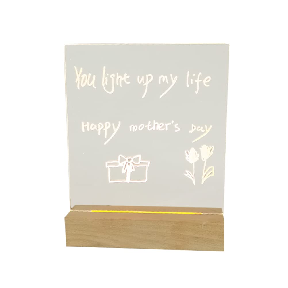 HUSHUI Desktop Luminous Memo Note Board Plug-in LED Lamp Base DIY Graffiti Acrylic Message Night Light