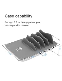 Estación de carga rápida, compatible con Samsung, iPhone, iPad TopTops 5 en 1, soporte multifunción para teléfono con 4 puertos USB y 1 almohadilla de carga inalámbrica QI con 4 cables (gris).