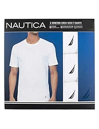 Náutica - 3 pares de camisetas sin etiqueta, cuello redondo, elástico, algodón supersuave, ajuste clásico, con logo
