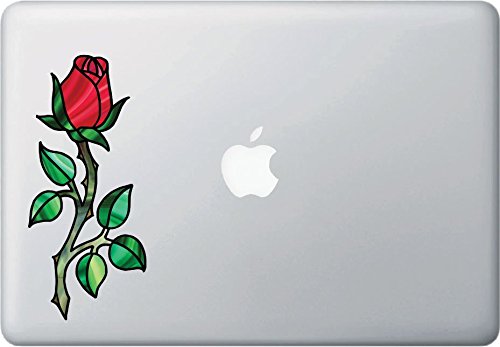 Rosebud on Long Stem - Rose - Stained Glass Style Vinyl Decal for Laptop | Macbook | Trackpad | Tablet - © YYDC (3