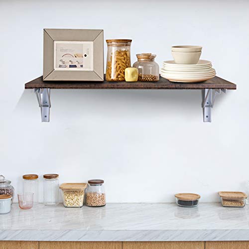 Folding Shelf Brackets-Wall Mounted - Folding Hinge Wall Mounted, Folding Brackets-Triangle Brackets for Table Work Bench, Rustic Wood Wall Shelves Set for Bedroom, Living Room, Kitchen