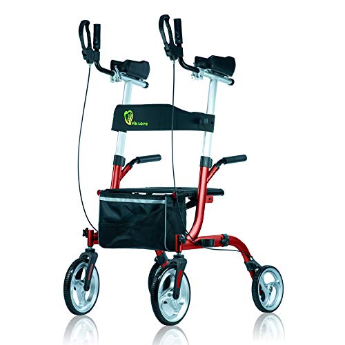 WINLOVE Folding Rollator Walker Mobility Walking Aid with Armrests and Seat Standup for Seniors and Adults Black