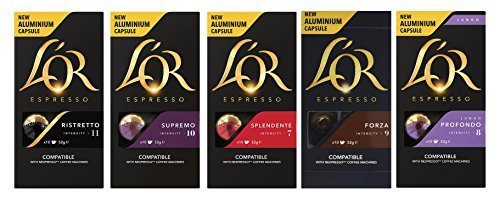 L'OR Nespresso Original line compatible Aluminium Capsules Set of 5 Flavours Variety Pack 50 Pods - //coolthings.us