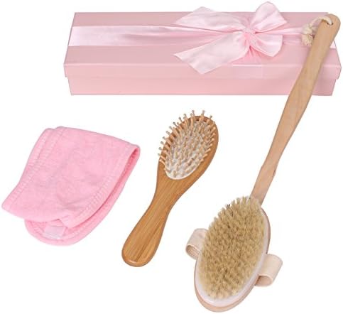 Queentools Shower Spa Set Including Body Brush, Wooden Comb and Makeup Headband