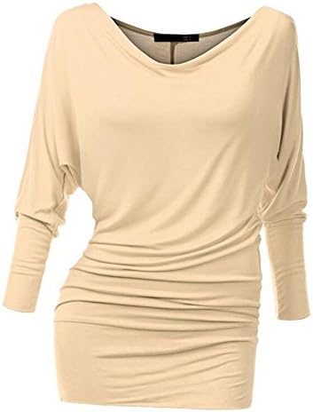 Chns Womens Boat Neck 3/4 Sleeve Dolman Drape Soft Top With Side Shirring Plus Size Jersey Tops Khaki-S