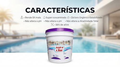 CLORO ORGÂNICO PREMIUM 56% HIDROCLOR 10Kg para Piscina, Desinfetante Concentrado, Estabilizado, 56% Teor Ativo de Cloro