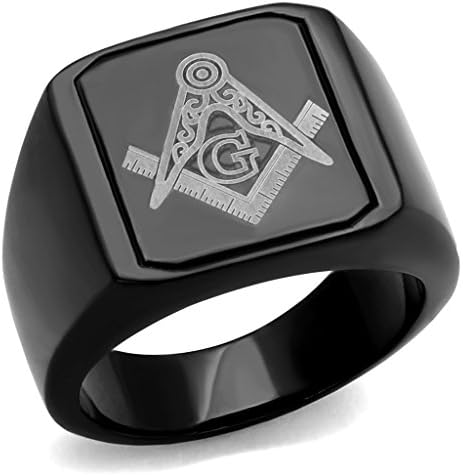 Classy Not Trashy Masonic "G" Design Men's Fashion Jewelry Ring Premium Grade Stainless Steel with Ion Plated Black Finish Size 9