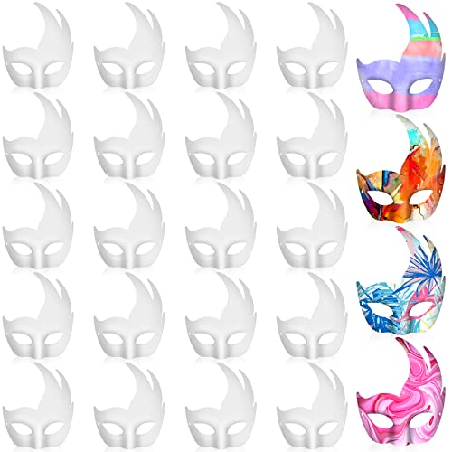 Leyndo 24 Pcs Paper Mache Masks Half Face White Masquerade Mask DIY Blank Mardi Gras Halloween Cosplay Party (Little Swan Style)