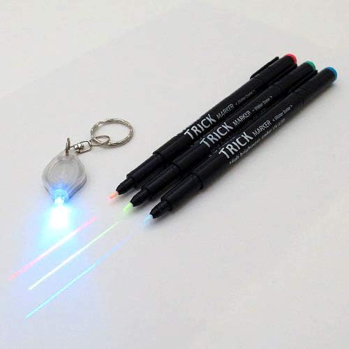 Amazon 中字 ブラックライトペン トリックマーカー3色セット 日亜製led使用ブラックライト キーホルダー付 375nm 他にはない発光輝度のシークレットペン 蛍光 文房具 オフィス用品