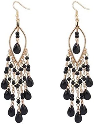 1Pair Earrings,kaifongfu Women Charm Bohemian Colorful Earrings Beads Ear Drops Dangle Tassels Earrings (Black)