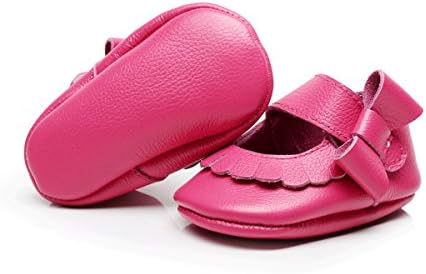 R&amp;V 0-24M Infant Girls Moccasins 100% Real Leather Soft Sole Bowknot Toddler Girl Shoes Princess Firstwalkers (Inner Length: 13cm(12-18M), Rose)