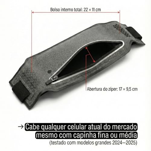 Pochete Esportiva Corrida Impermeável Refletiva Leve 90g – Celular até 7" (iPhone 15 Pro Max / S24 Ultra) – Unissex Ajustável (Preto)