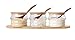 iRSE Glass Condiment Jars with Bamboo Tray and Wood Spoon for Condiment pots, Spice Jars, Sugar Bowls, Tea Storage, Nuts jar, Holding dressings, Dipping, Salad bar Serving, Set of 3