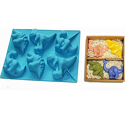Chikanb 6 Cavity Dinosaur Silicone Cake Mould, 1 Pcs DIY Dinosaur 3D Mold for Gummies Cake Chocolates Ice Cube Baking Tools, Make Dessert For Kids Birthday, Soap Crafts Decorations New Year Paty